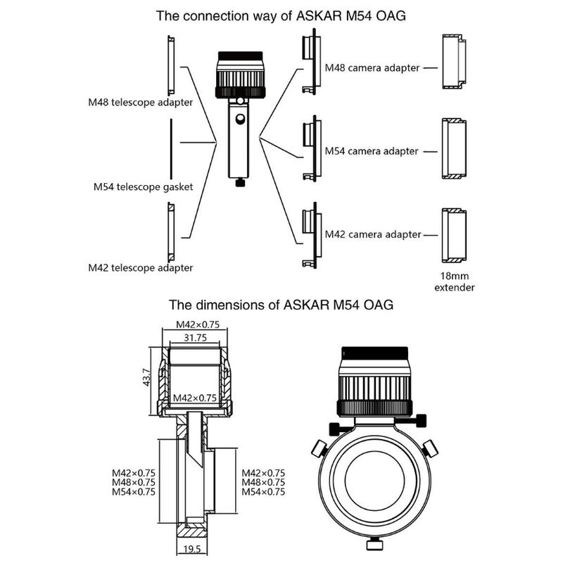 Askar Off-Axis Guider • OAG T2/M48/M54 para Astrofotografía