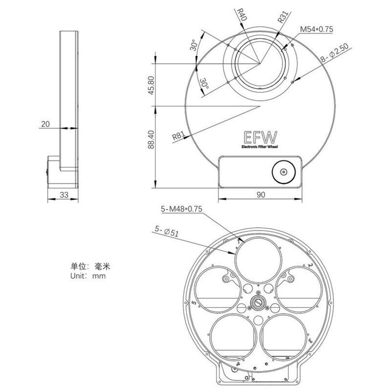 ZWO EFW 5x2" • Rueda Portafiltros Electrónica Astronomía
